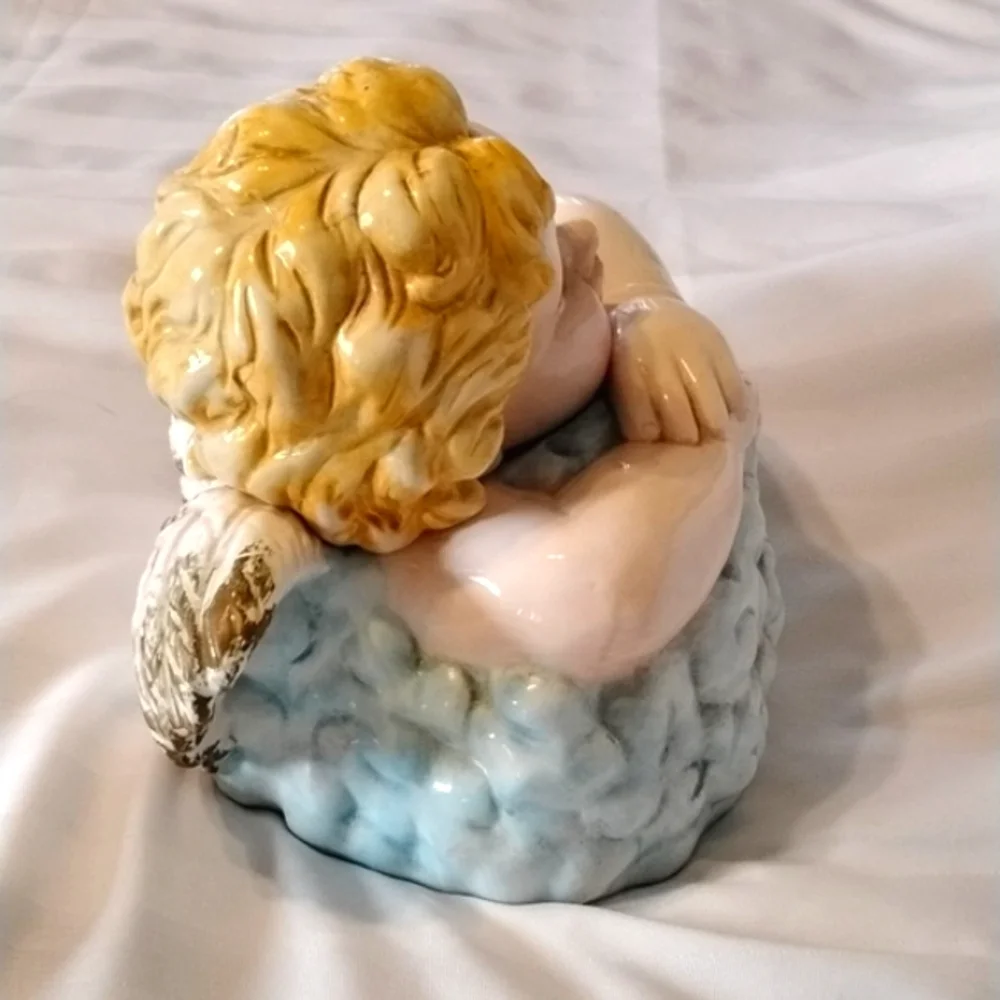 Gibson Beautiful Winged Ceramic Angel Cherub Child Cookie Jar